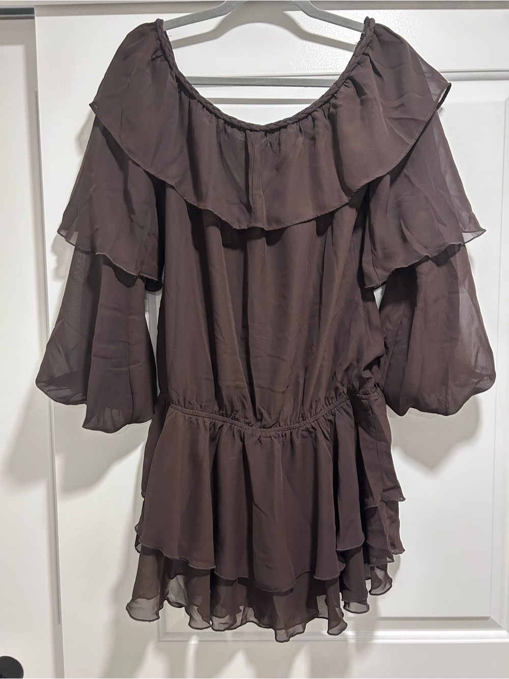 ASOS Brown Off-Shoulder Ruffle Mini Dress - Picture 4 of 4